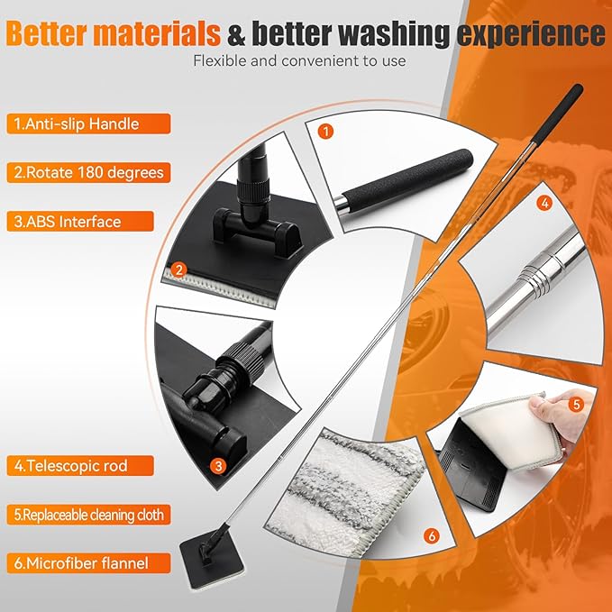 Car Wash Brush, Car Wash Brush with Long Handle, Portable for Inside and Outside Use, Supplies Washing Mop Kit Care Kit for Rv Truck Windshield Cleaning(40inch)