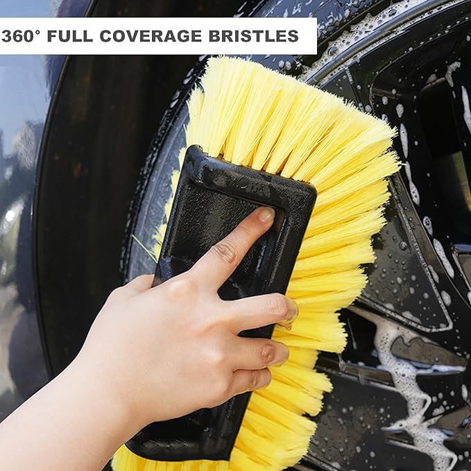 Car Wash Brush Long Handle Car Cleaning Brush with Universal Joint Angle Adapter Soft Bristle No Scratch Car Cleaning Tools for Car RV Truck Boat Deck Window House Siding