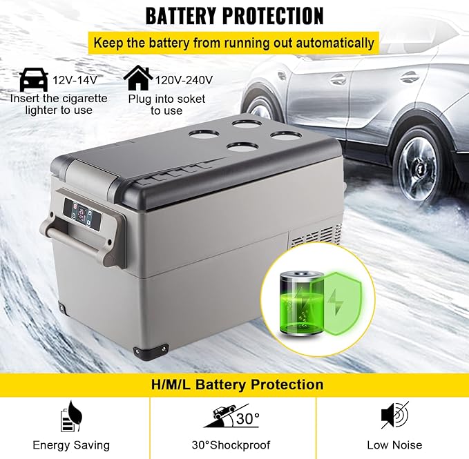 VEVOR CF35 Portable 37 Quart(35 Liter) 12 Volt App Control(-4℉~68℉), Car Refrigerator Dual Zone with 12/24v DC & 110-240v AC for Camping, Travel, Fishing, Outdoor or Home Use, Black+Gray