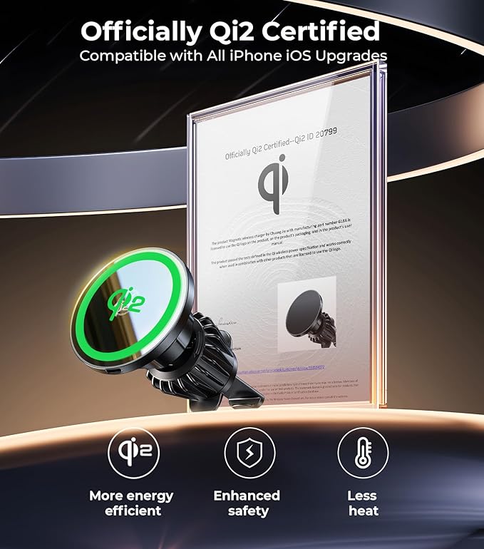 【Qi2 Certified・90LBS Vacuum Magnetic Suction】15W Fast Wireless Car Charger Mount for Magsafe, 360° Adjustable Arm, Dashboard/Windshield/Vent Phone Holder+Cable Organaizer for iPhone 16/15/14 Pro Max
