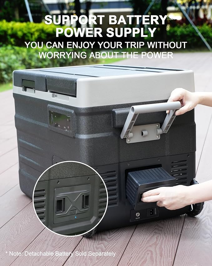 ELECAENTA 12 Volt Refrigerator, 43qt Dual Zone Car Fridge, Portable Freezer -4℉~68℉, Support DC/AC/Solar (Detachable Battery Optional), Electric Cooler for Camping Travel Fishing Road Trips