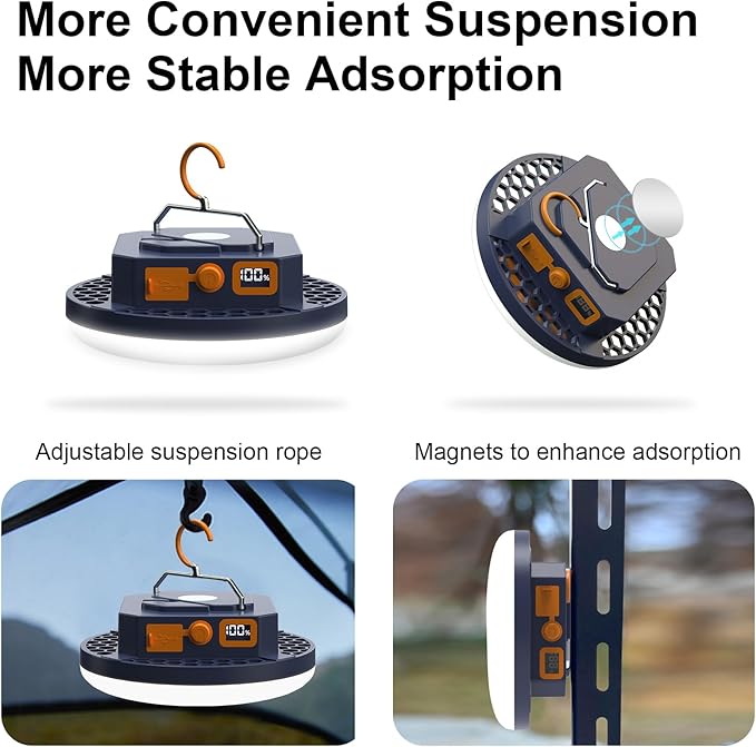 10000mAh Rechargeable Camping Light Insect Not Attract 4000LM Work Light White/Red/Pink/SOS Brightness Stepless Dimming, IP45 Waterproof Tent Light Power Failure (Remote)