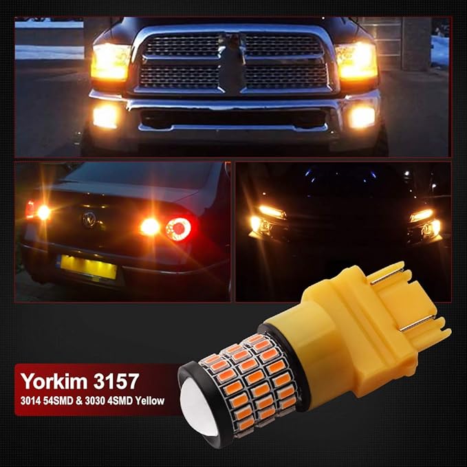 Yorkim 3157 LED Bulb Amber, Turn Signal Bulb Yellow, Bright 3156 3457A 4057 4157 LED Light for Front Rear Turn Signal Light Blinker DRL Marker Parking Lights, Pack of 2