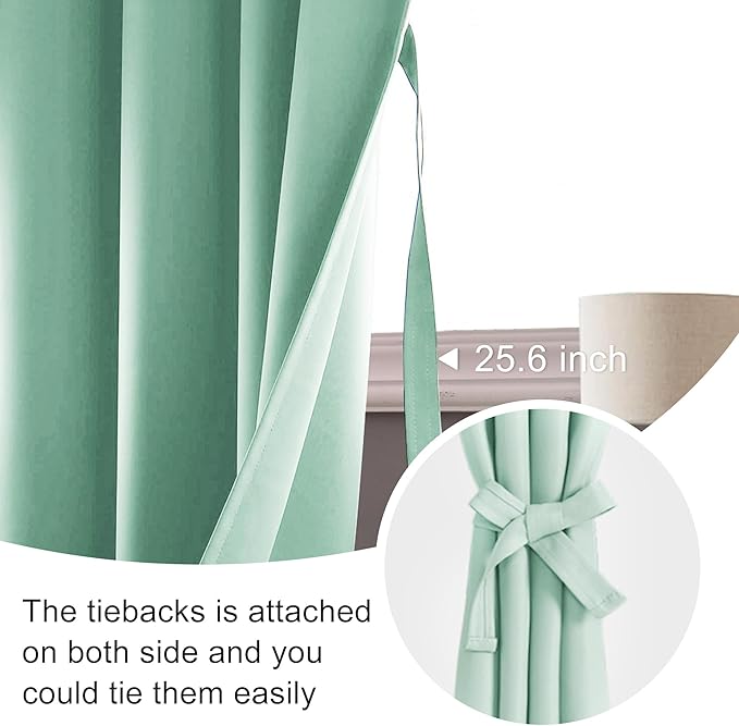 JIUZHEN Blackout Curtains for Bedroom - 60 Inch Extra Wide Thermal Insulated Room Darkening Privacy Soundproof Curtains for Living Room/Dorm Room, Set of 2 Panels, 60 x 84 inches,Mint Green