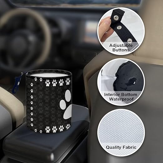 Cute Dog Paw Print Car Trash Can, 3L, 1 Count - Multi-Purpose, Waterproof, Leak-Resistant, Easy to Clean, Car Interior Decoration