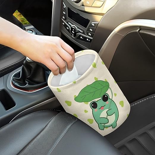 Cute Frog with Green Heart Collapsible Accessories Trash Can Car Trash Bin Car Trash Can Bags Universal Garbage Bin Decoration Car Interior for Car SUV Trucks