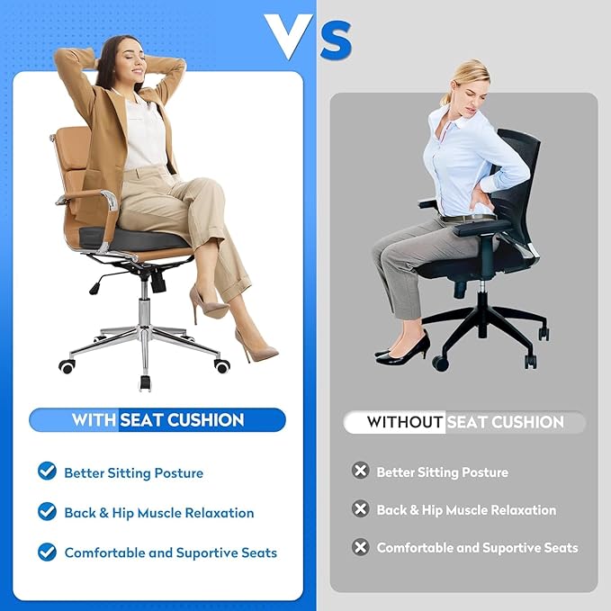 XXL Seat Cushion Office Car Seat Cushion, Memory Foam Cushion for Office Chair, Car Seat, Airplane, Bleacher Non-Slip Chair Pad, Butt Pillow for Desk, Wheelchair, Car