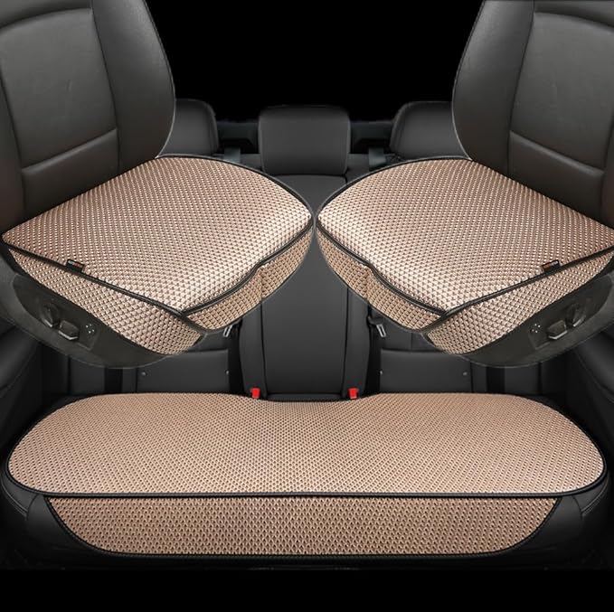 Auto Newer Breathable Universal Four Seasons Car Seat Covers, Luxury Include Front Car Seat Protector and RearCar Seat Cushion,Compatible with 95% Vehicles, Fit for Cars Truck SUV (Beige,3PCS)