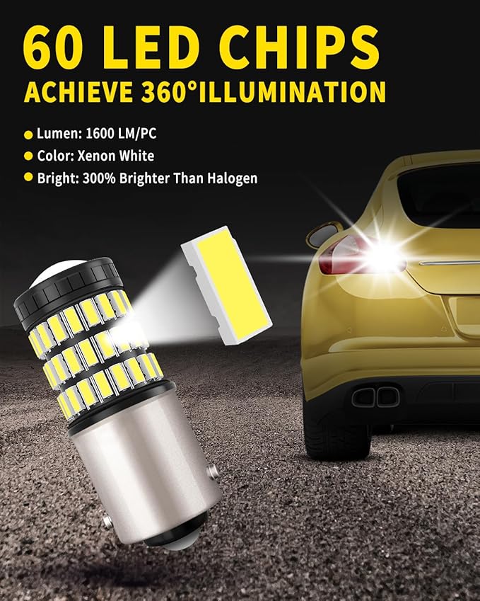 1156 1141 1003 7506 BA15S LED Bulbs Xenon White, Super Bright 60 SMD Chips for Car Truck Backup Reverse Light Tail Break Turn Signal Light(Pack of 2)