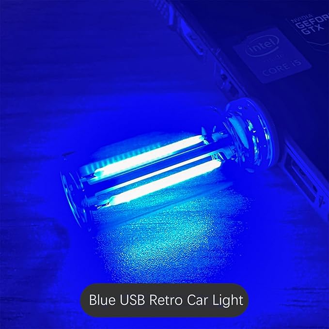 Retro Car Mood Bulb, No Pole Touch Dimmable USB & Battery Lighted LED Car Interior Atmosphere Lamps, Automotive Interface Night Lights, Mini Portable Camping Lights Decorations (Blue, 2Pack)