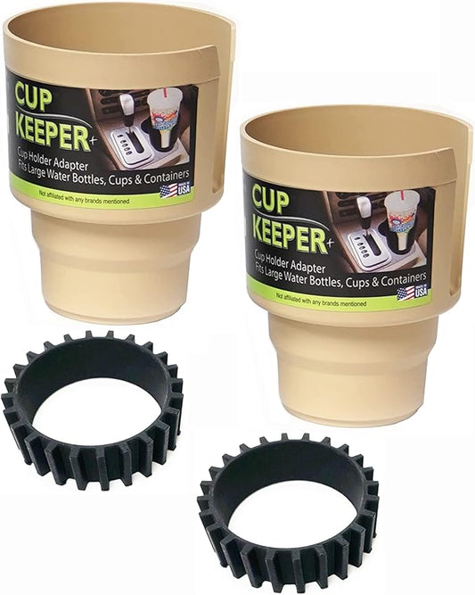 Cup Keeper Plus-2 PK W/Beverage Bands Car Cup Holder Adapter Expands to Hold Larger Beverage Containers up to 3.7" Diameter/Fits 32 oz Flasks & Water Bottles