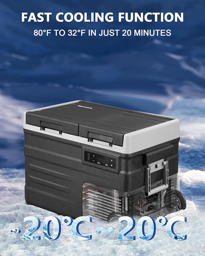 ELECAENTA 12 Volt Refrigerator, 43qt Dual Zone Car Fridge, Portable Freezer -4℉~68℉, Support DC/AC/Solar (Detachable Battery Optional), Electric Cooler for Camping Travel Fishing Road Trips