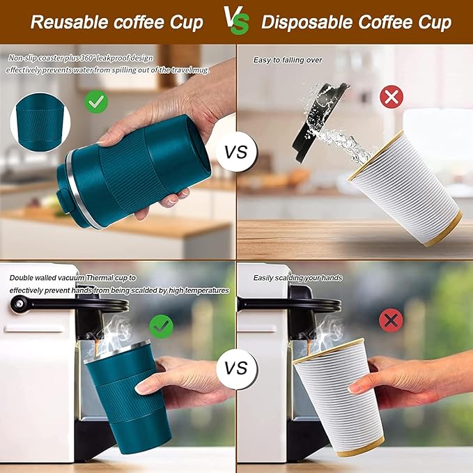 YINBAOGE Insulated Travel Coffee Mug, Spill & Leak Proof, Portable To Go Camping Stainless Steel Coffee Tumbler, Reusable Thermal Coffee Cup with Lid for Hot & Cold Drinks (Blue, 17 OZ)
