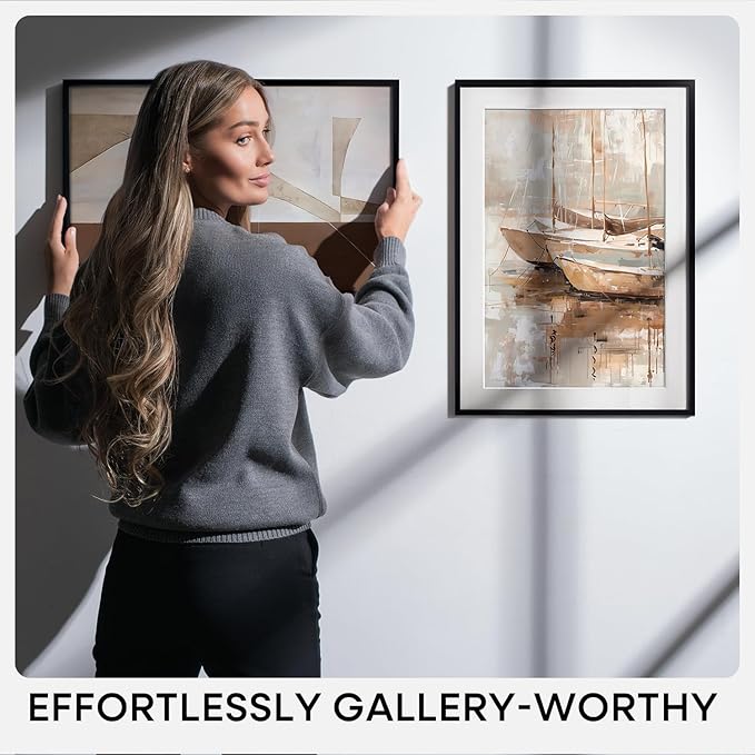 Homeforia 20x24 Picture Frame Black, High End Metal 20x24 Frame Matted to 16x20 Print, 20 x 24 Black Poster Frames with Mat 16 by 20 inch Photo, 24x20 Hanging Frame, Tempered Glass, Wall Kit, Set of 3
