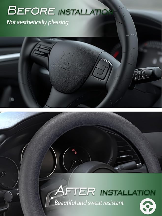 LRITER Car Steering Wheel Cover, Non-Slip Silicone Material, Multiple Color Choices, Universal Auto Parts Steering Wheel Cover, Suitable for Most Cars (Grey2PCS)