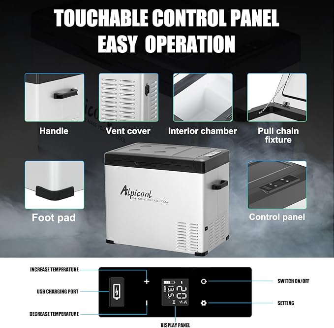 Alpicool C50 Portable Refrigerator 47 Quart(44.4Liter) 12 Volt Car Freezer for Vehicle, Truck, RV, Boat, Mini Fridge Freezer for Travel, Outdoor, Home -12/24V DC and 110-240V AC (Black and Silver)