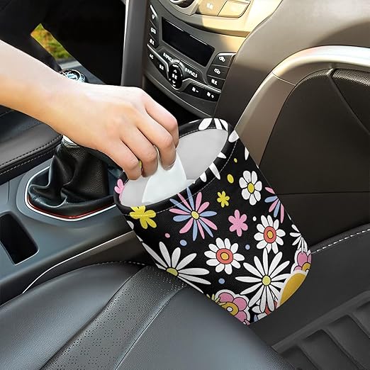 Cute Hippie Flower Car Trash Can - Multi-Purpose, Waterproof, Leak-Resistant, Easy to Clean, Car Interior Decoration