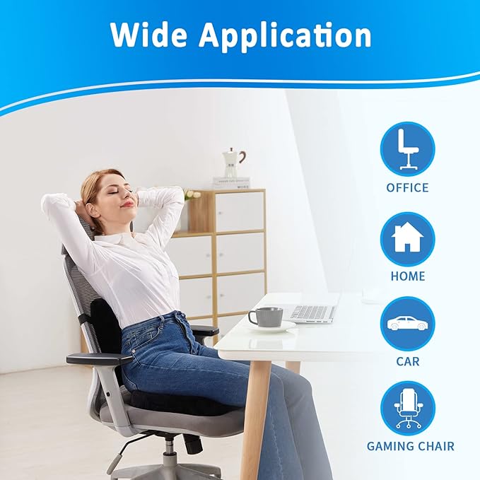 SAIREIDER Seat Cushion and Lumbar Support Pillow for Office Chair, Memory Foam Car Seat Cushions Back Support Pillows, Help Relieve Pain of Back, Lumbar, Tailbone and Sciatic Nerve(Black)
