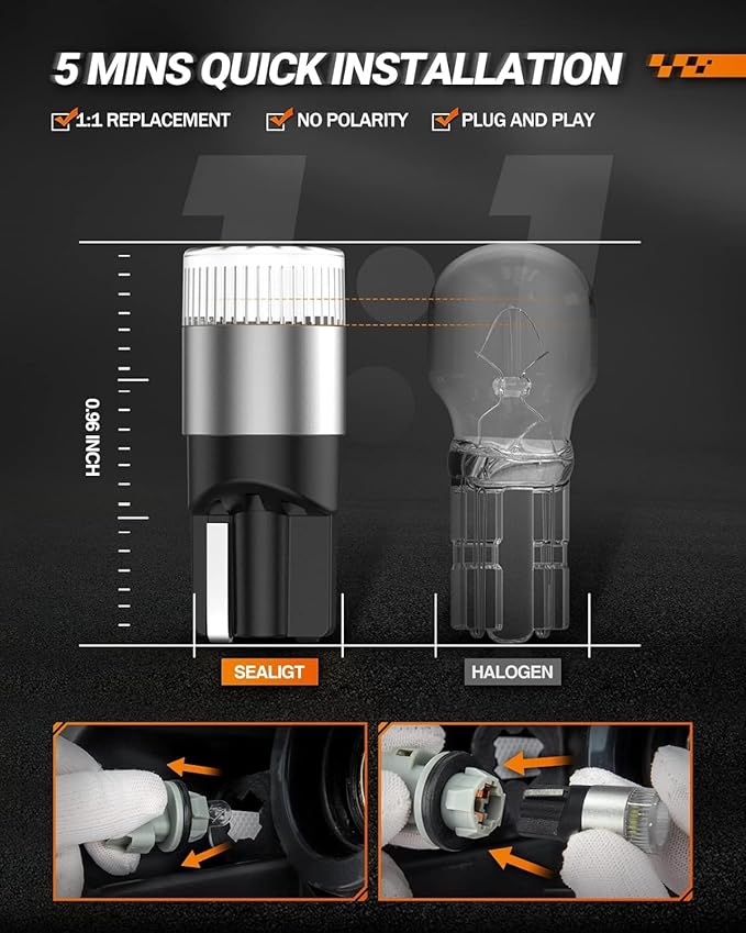 SEALIGHT 194 T10 LED Light Bulbs 6000K White, 1000% Brightness W5W 168 2825 Car Interior Light Bulb Replacement for License Plate Light, Dome Light, Map Light, Courtesy Light, Pack of 2