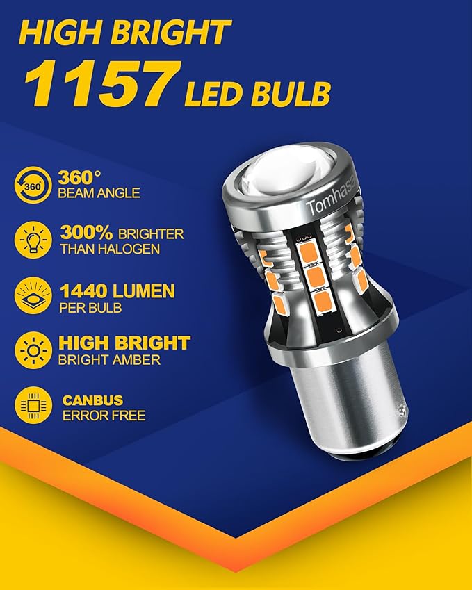 1157 LED Bulbs for Turn Signal Light Bulbs, Amber Yellow BAY15D 7528 2057 2357 LED Replacement Bulbs for Front Rear Turn Signal Light Blinker Light Side Marker Lights, Pack of 2