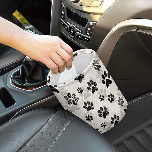 Cute Paws Car Waste Basket Can Universal Compact Rubbish Holder Mini Car Organizer for Car Garbage