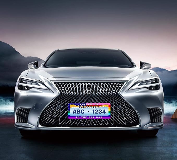 MIOAOSRT Follow Me to The Gay Bar License Plate Frame Gay Pride Flag LGBT License Plate Cover Car Tag Holder Metal License Plate Frame Fits Standard U.S.Vehicles 12x6 Inch