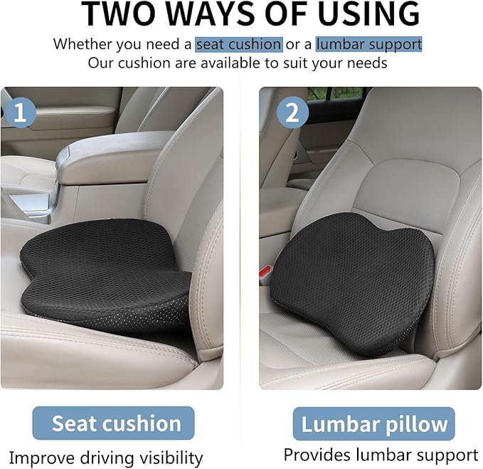 Car Seat Cushion, Memory Foam Seat Pad for Sciatica and Lower Back Pain Relief, Seat Cushion for Car Seat Driver (Black)