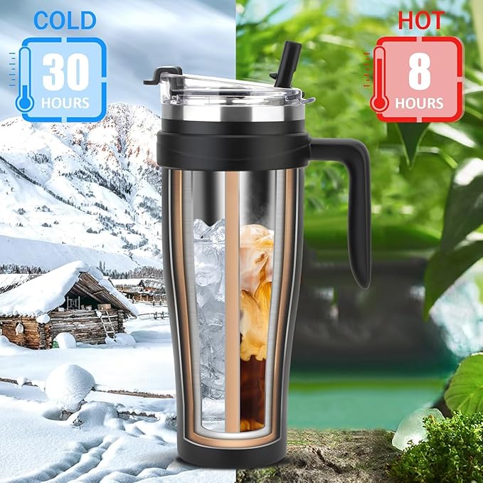 Zukro 50 oz Tumbler With Handle And Straw, Leak-proof Flip Straw Lid, Insulated Stainless Steel Water Bottle for Hot & Cold Drinks, Large Travel Mug Fit in Cup Holder, Dishwasher Safe, Aurora