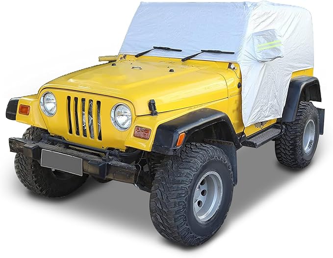 RT-TCZ Car Rain Snow Sunshade Cover Accessories for 1997-2006 Jeep Wrangler TJ Windproof Dustproof Scratch Resistant Outdoor UV Protection Auto Cover