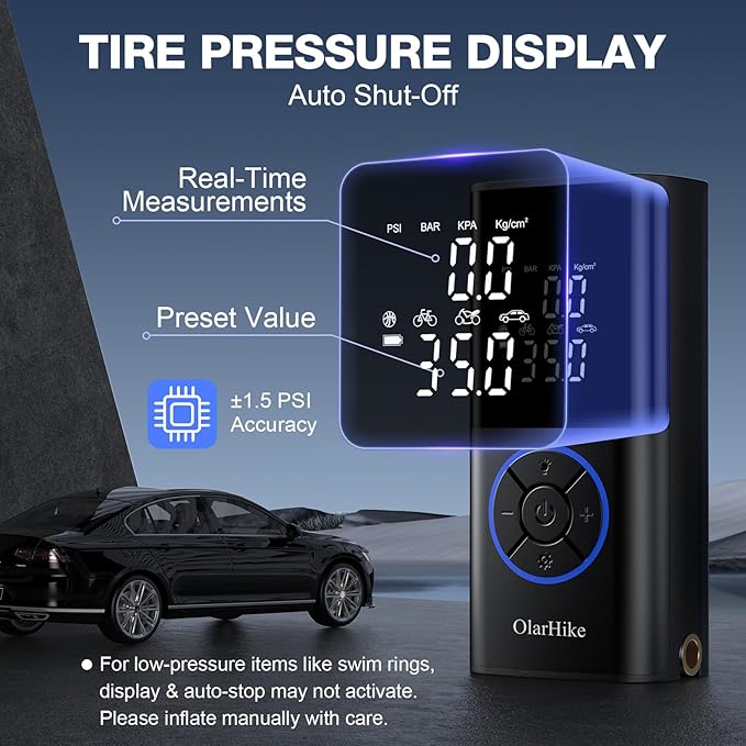 OlarHike Tire Inflator Portable Air Compressor, Smart Dual Hose System, 160PSI Auto Air Pump for Car Tires, Bike,Bicycle, Motorcycles,Electric Pump with LED Light & Digital Pressure Gauge