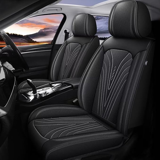 2 Front Car Seat Cover Fit for Nissan Frontier 2009-2023 2024 2025 Faux Leather Breathable Waterproof Frontier Seat Covers Automotive Cushion Protector Compatible Airbag (2 Seats & Black)