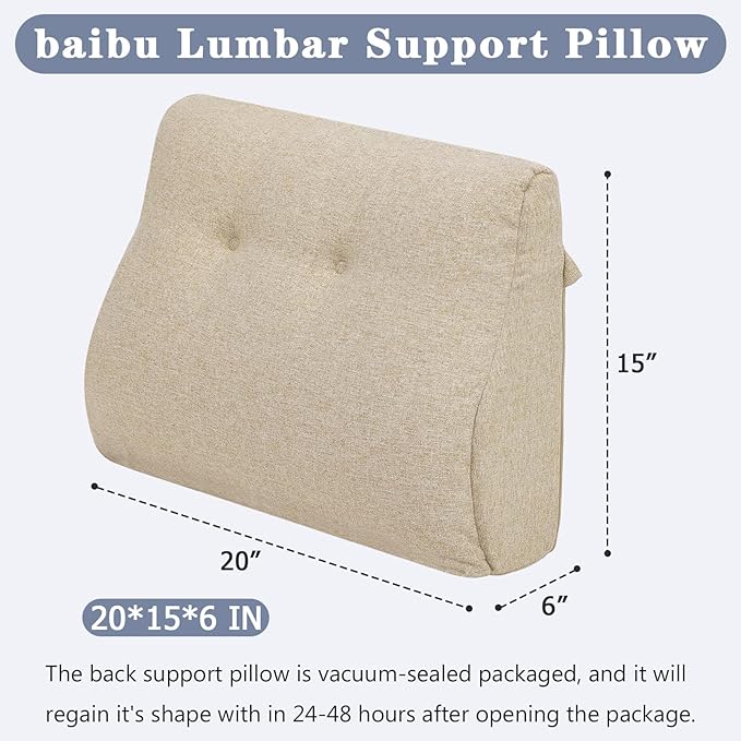 baibu Lumbar Support Pillow for Recliner, Large Memory Foam Dual-Layer Patent Design Back Support Cushion for Sofa & Gaming Chair, Ergonomic Lumbar Pillow with Machine Washable Cover, Beige
