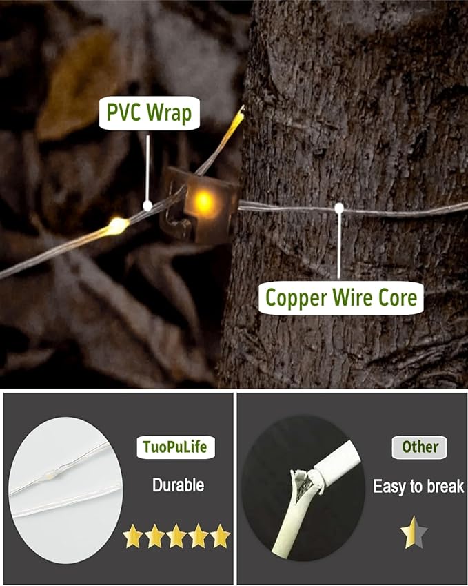 Solar Camping String Lights, 39.4FT Fairy String Lights 150LEDs, Portable Waterproof Camp Lamp with 8 Lighting Modes, Hanging Rechargeable Tent Lantern for Garden Party Christmas Decor-Remote Control