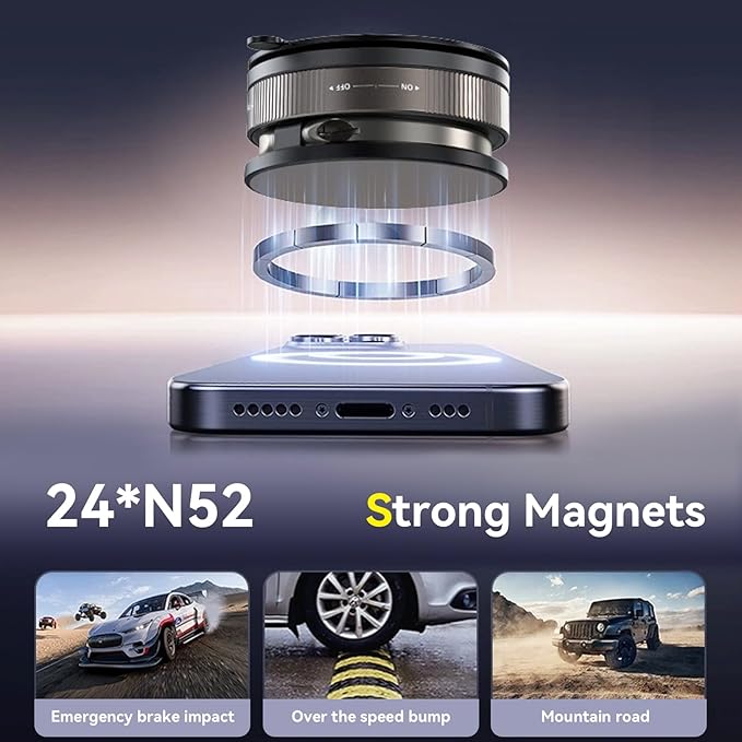 Upgraded 360° Nano Gel Vacuum Magnetic Car Phone Holder Ultra Strong Suction Magnetic Force for MagSafe, iPhone 16 Pro Max, Android - Foldable Retractable Mount for Car/Dashboard/Gym/Mirror(Black)