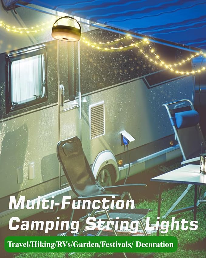 Camping String Lights 4 in 1, Anpro 32.8 Ft String with Warm White 130 LEDs, USB Rechargeable with Remote Control, Adjustable Brightness, 6 Light Modes, Portable Camping Light for Outdoor, Decoration