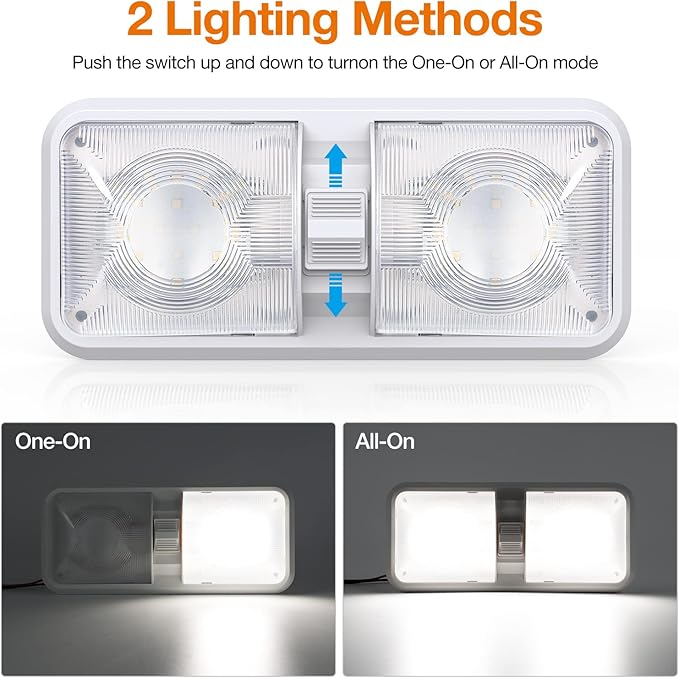 RV Lights Interior, 12 Volt Led Lights 1000LM, Camper Lights 8W, RV Led Lights Interior Fixtures 12V, RV Ceiling Dome Light with Switch for RV/Camper/Trailer/Boat/Car (Natural White, 2Pack).