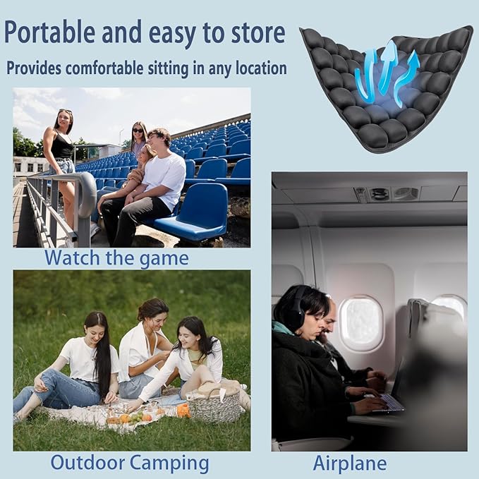 1Pcs Travel Seat Cushion - Inflatable Airplane Seat Cushion for Travel.Suitable for Long Distance Sedentary People to Use,Easy to Carry, 3D Inflatable Airbag is Ergonomic and Suitable (Black-1Pack)