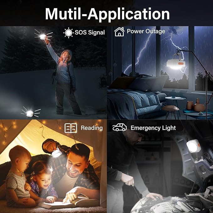 Rechargeable Camping Lights FLY2SKY 2Pcs White Tent Lights Mini Flashlight Portable LED Camping Lantern Survival Gear Camping Accessories for Hiking Backpacking Fishing Hurricane Emergency Outage