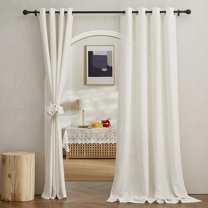 NICETOWN Semi Sheer Linen Burlap Curtains for Living Room, Grommet Privacy Semitransparent with Light Filter Flax Linen Blend Drapes for Bedroom Hall/Villa, W52 x L108, 2 Panels