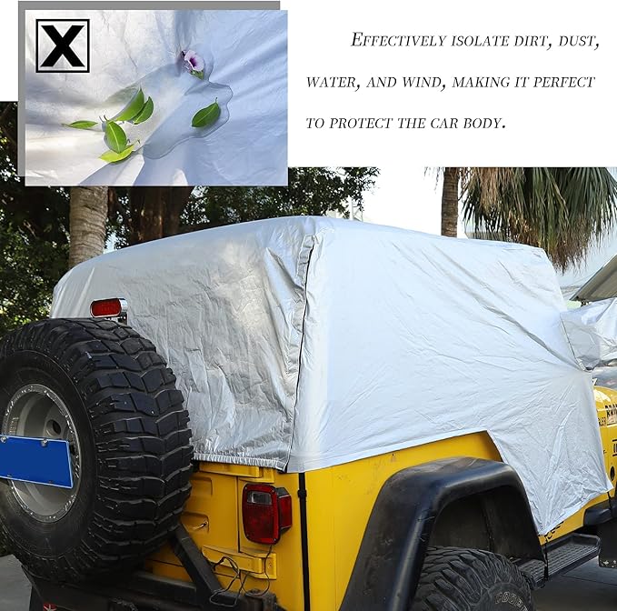 RT-TCZ Car Rain Snow Sunshade Cover Accessories for 1997-2006 Jeep Wrangler TJ Windproof Dustproof Scratch Resistant Outdoor UV Protection Auto Cover