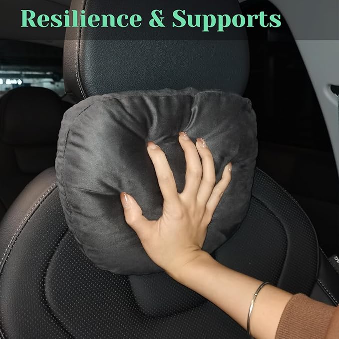 1 Pack Universal Car Headrest & Neck Support Pillow Soft Auto Seat Headrest Neck Rest Cushion for Driving with Adjustable Strap, Memory Cotton and Removable Cover, Ergonomic Design Black