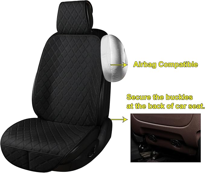 2PCS Linen Front Seat Covers for Cars Sideless Seat Covers Breathable Cloth Fabric Car Seat Protector Universal Fit Most Automotive, SUV, Trucks, Van(Black)