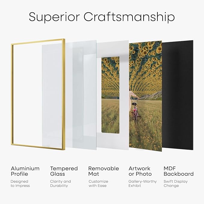 Homeforia 20x24 Picture Frame Gold, High End Metal 24x20 Frames for Wall, 20x24 Gold Frame Matted to 16x20 Print, 20 x 24 Poster Large Frame with Mat 16 by 20 Photo, Tempered Glass, Wall Kit, Set of 3