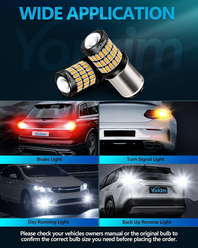 Yorkim Super Bright 1157 LED Bulbs Amber, 9-30V 1157 2057 2357 7528 BAY15D LED Bulb with Projector, Replacement for Turn Signal Light Blinker Light Brake Light, pack of 2