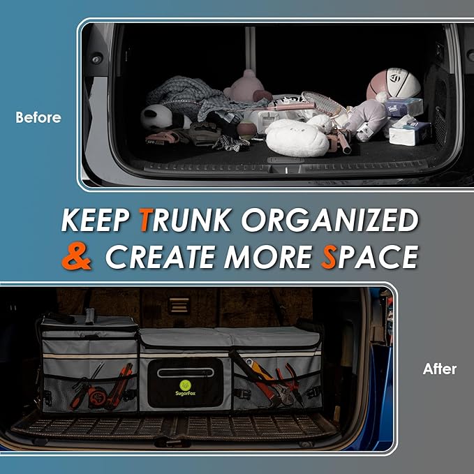 Car Trunk Organizer | 95L, 35"x13.8"x11.8" | Includes 26L Ice Pack | Waterproof, Foldable | Trunk Organizer for SUV/Cars | Car Organizers & Storage - Gray-M004