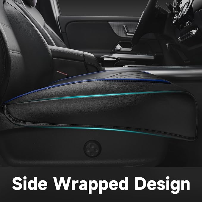 CAR PASS 1 Pack Leather Front Car Seat Cover, Bottom Seat Cover Full Wrapped with Storage Pocket, Anti-Slip Leather Seat Protector,Waterproof Seat Cushion Pad Universal Fit Sedan SUV Truck, Black Blue