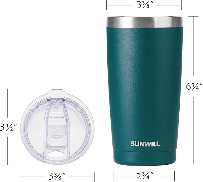 SUNWILL Travel Coffee Tumbler 20 oz, Insulated Mug with Lid, Stainless Steel Cup for Outdoor, Powder Coated Dark Green