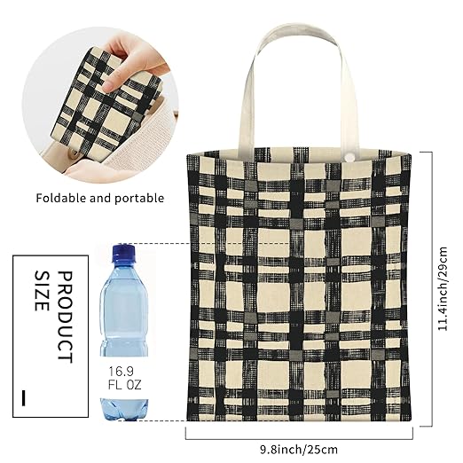 Cute Car Trash Can, Hanging Canvas Car Back Seat Organizer and Storage Bag, Funny Car Trash Bag for Travelling, Outdoor Cute Beige Black Plaid