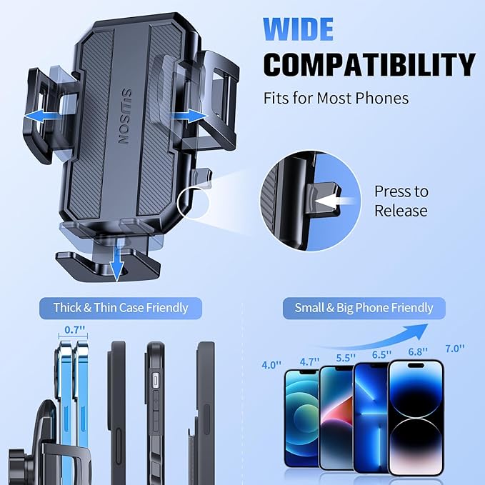 3 in 1 Car Phone Holder, Dashboard & Windshield & Vent Universal Car Mount Phone Holder for Your Car, Cell Phone Holder Truck for iPhone 16 15 Pro Max 14 Samsung, Matte Black