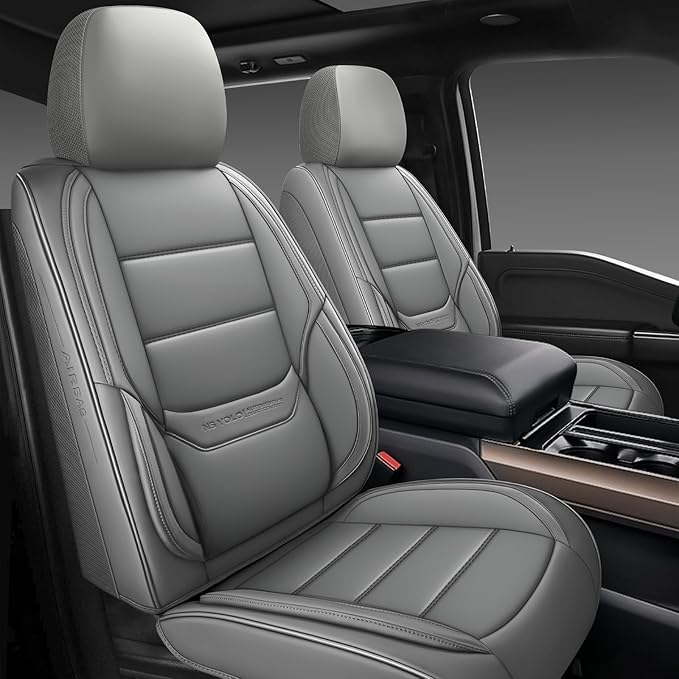 NS YOLO Leather Car Seat Covers Front Pair,Universal Fit for Most Cars,SUVs and Sedans,Waterproof Luxury Leatherette Cushions, 2 Car Seat Protectors (Grey, Front Pair-2 Seats(Driver and Passenger))